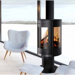 Round Wood Stove Ferlux Panoramic 8 kW on Central Stand