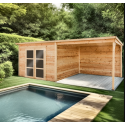 Poolhouse shelter met overdekte terrasplanken 28mm Bahia Habrita 20m2